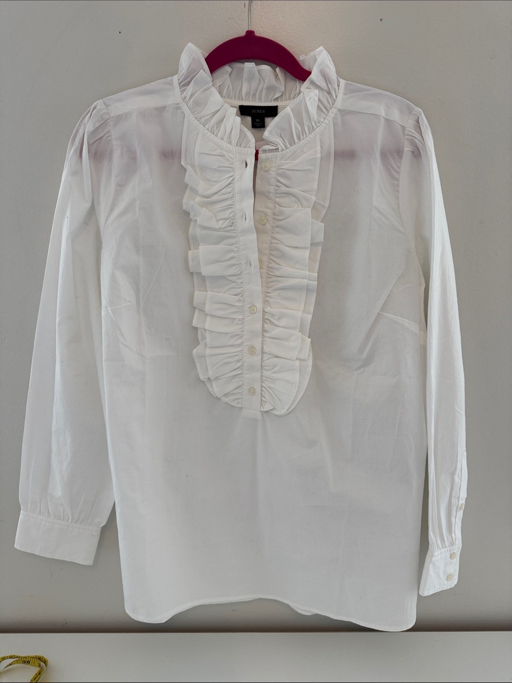 J Crew White Ruffle Front Long Sleeve Blouse xl nwt